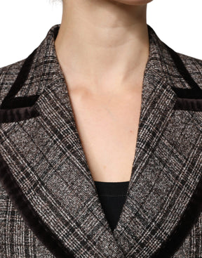 Dolce & Gabbana Brauner karierter Mantel mit langen Ärmeln und verkürzter Jacke
