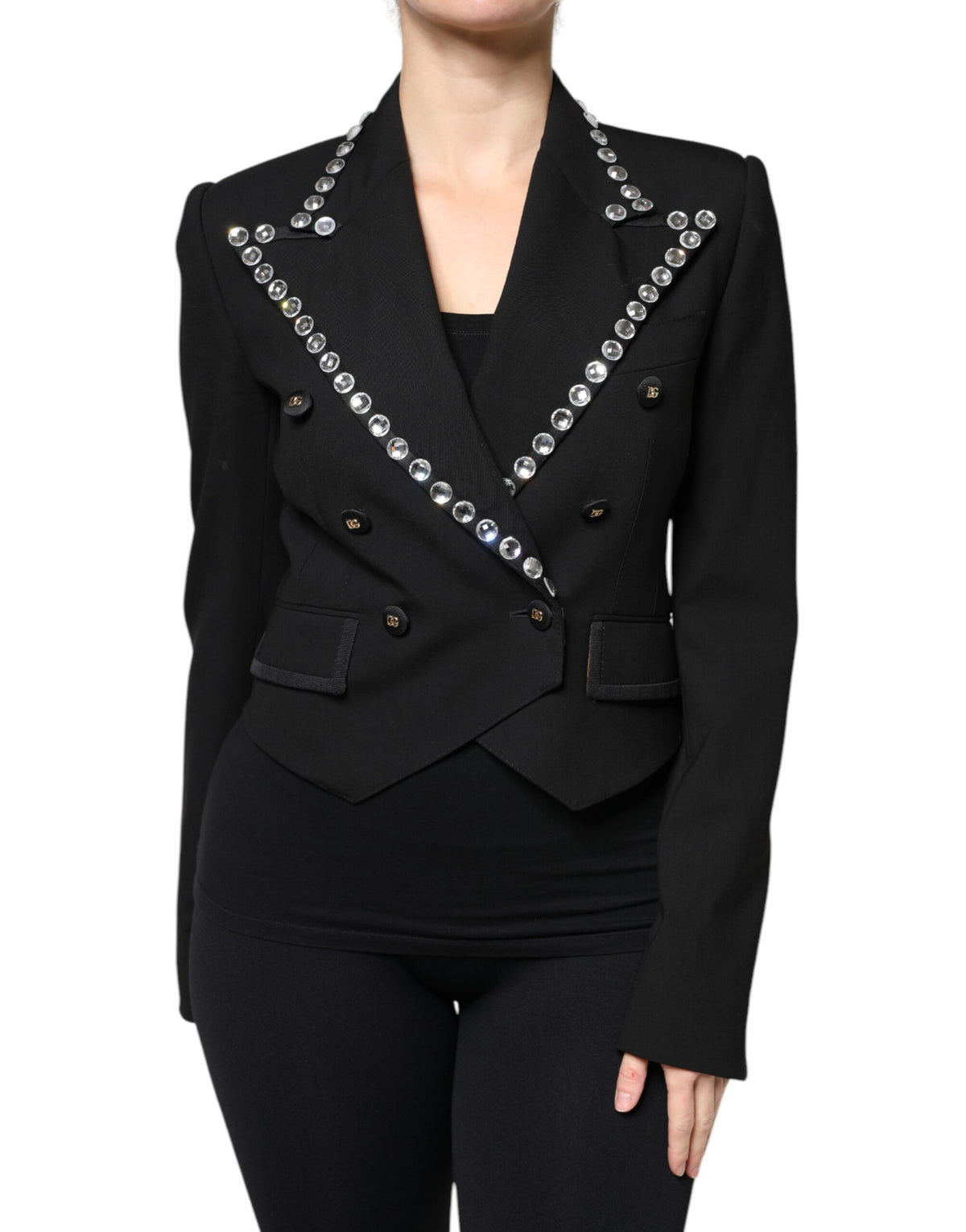 Dolce & Gabbana Schwarzer Crystal Double Breasted Blazer Jacke