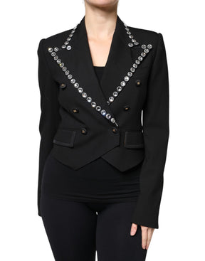 Dolce & Gabbana Schwarzer Crystal Double Breasted Blazer Jacke