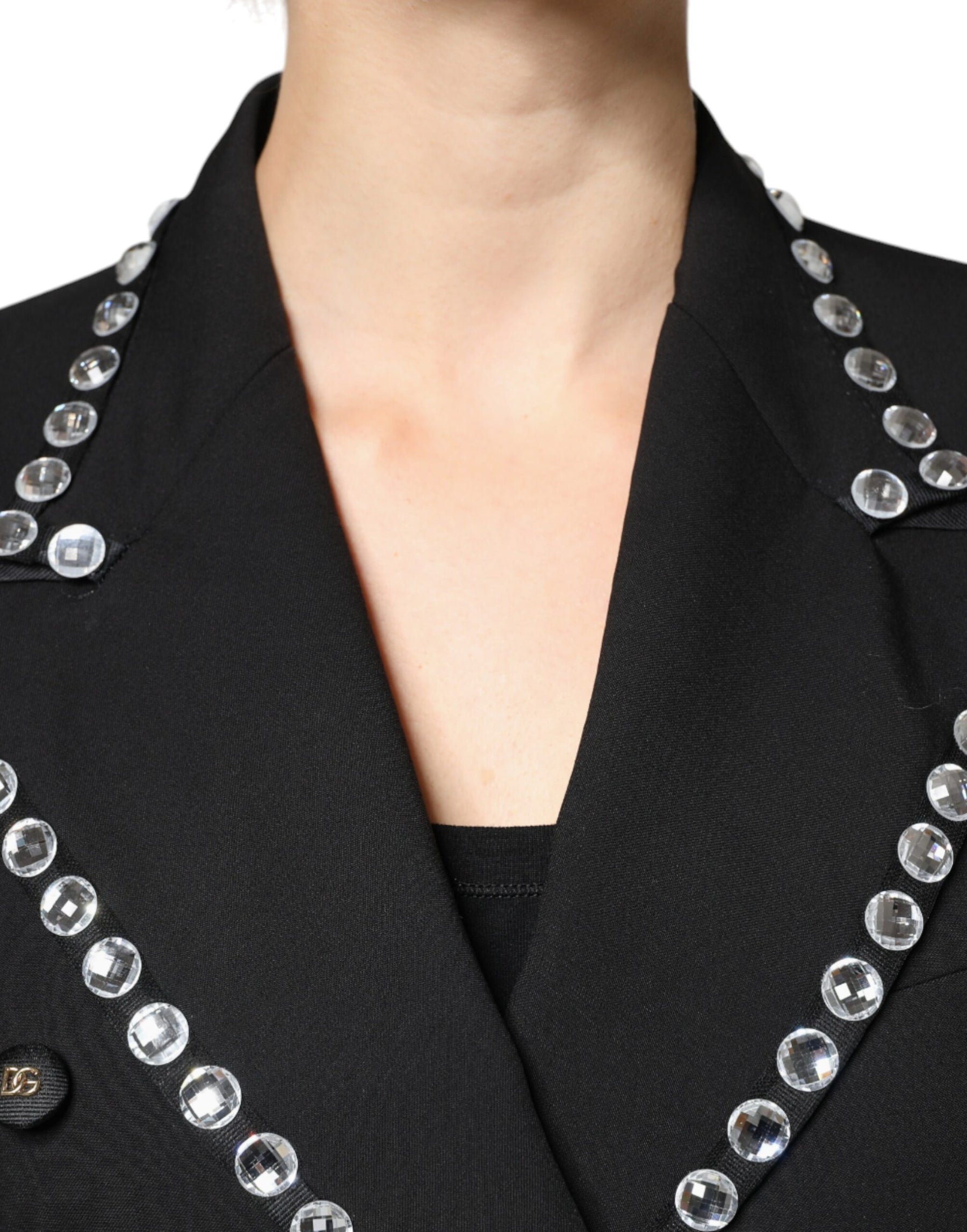 Dolce & Gabbana Schwarzer Crystal Double Breasted Blazer Jacke