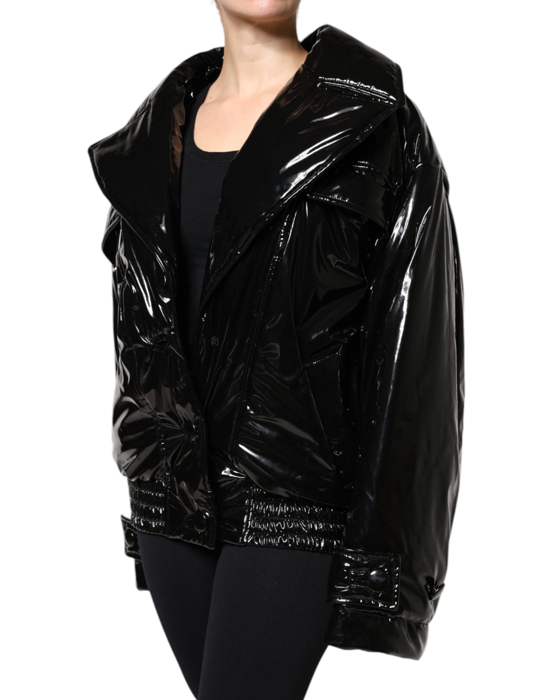 Dolce & Gabbana Schwarze Polyester-Blouson-Jacke mit Knopfleiste