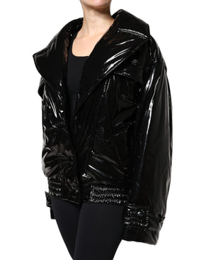 Dolce & Gabbana Schwarze Polyester-Blouson-Jacke mit Knopfleiste