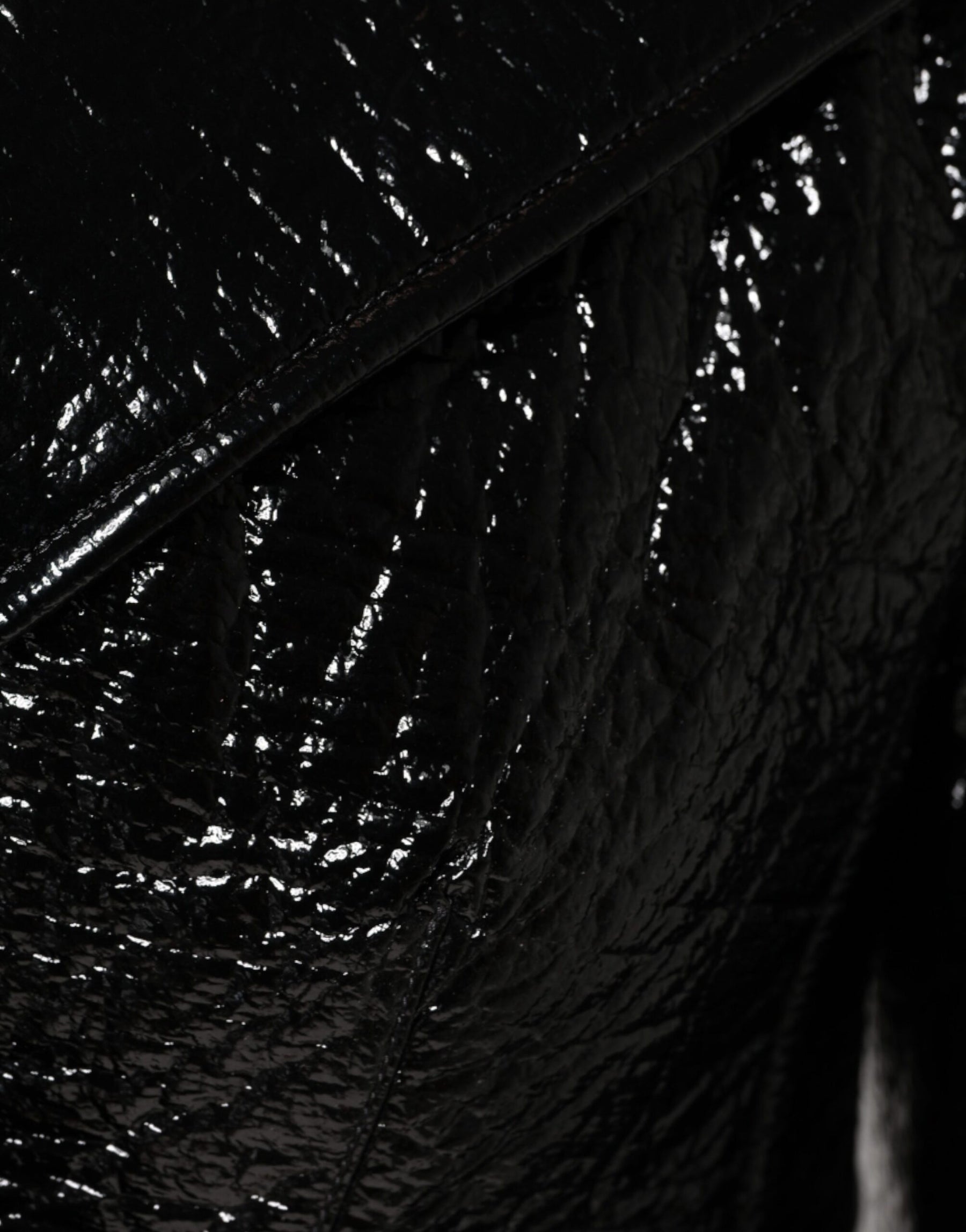 Dolce & Gabbana Schwarzer Leder Mantel mit langen Ärmeln