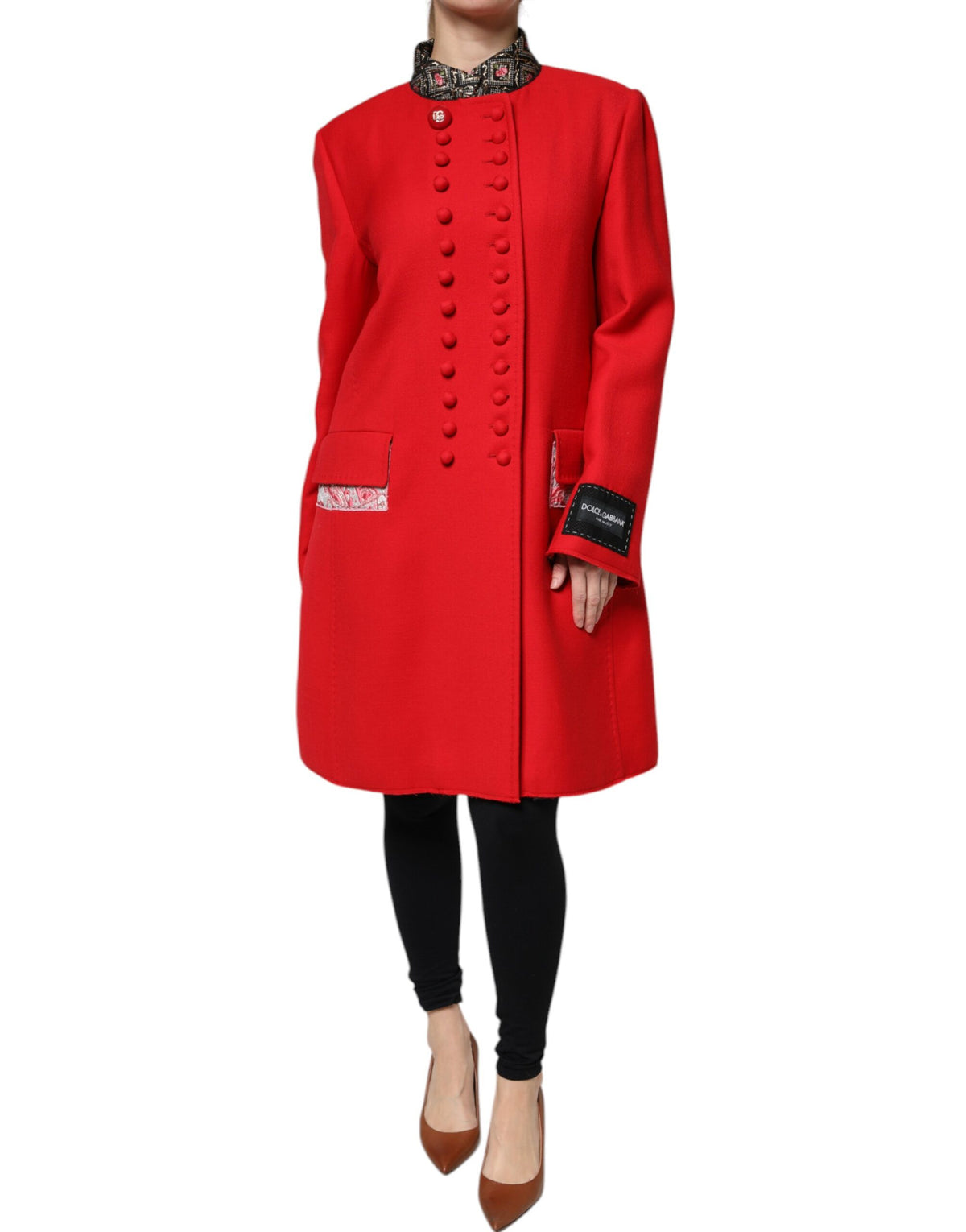 Dolce & Gabbana Roter Jacquard Wolle Frauen Trenchcoat Jacke