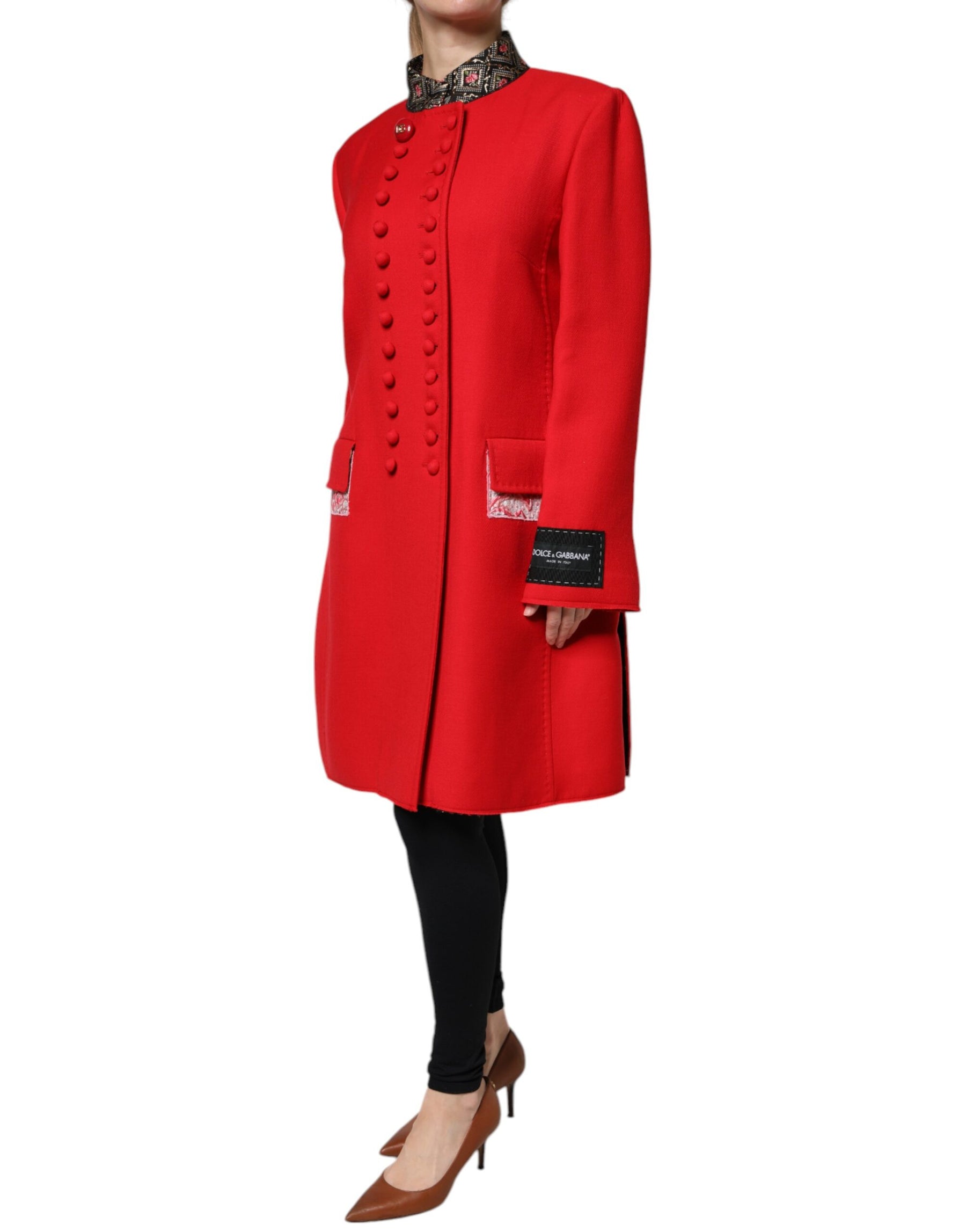 Dolce & Gabbana Roter Jacquard Wolle Frauen Trenchcoat Jacke