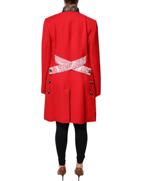Dolce & Gabbana Roter Jacquard Wolle Frauen Trenchcoat Jacke