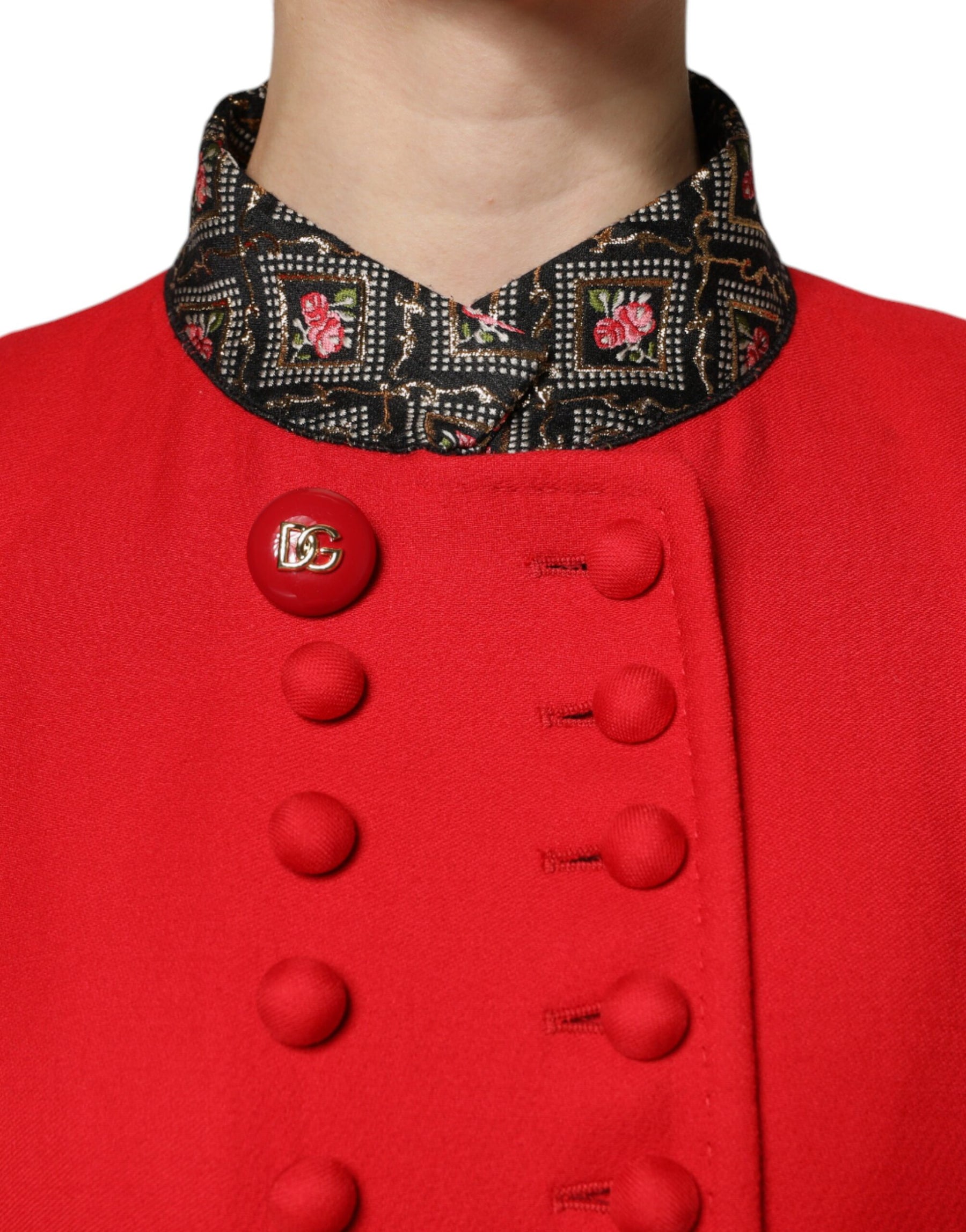 Dolce & Gabbana Roter Jacquard Wolle Frauen Trenchcoat Jacke