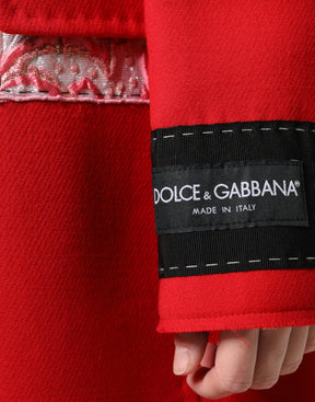 Dolce & Gabbana Roter Jacquard Wolle Frauen Trenchcoat Jacke