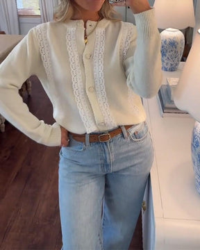 Warmer Vintage Cardigan Creme – Winter Strickjacke Damen