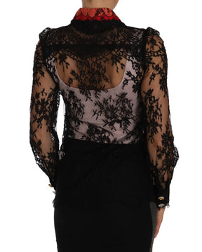 Dolce & Gabbana Schwarzes Lace Crystal SPACE Hemd