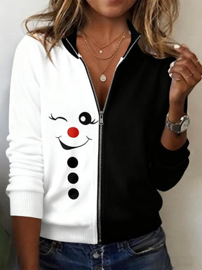 Winterlicher Charme: Winking Face Print Zip-Up Outerwear für Stil & Komfort