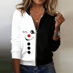Winterlicher Charme: Winking Face Print Zip-Up Outerwear für Stil & Komfort