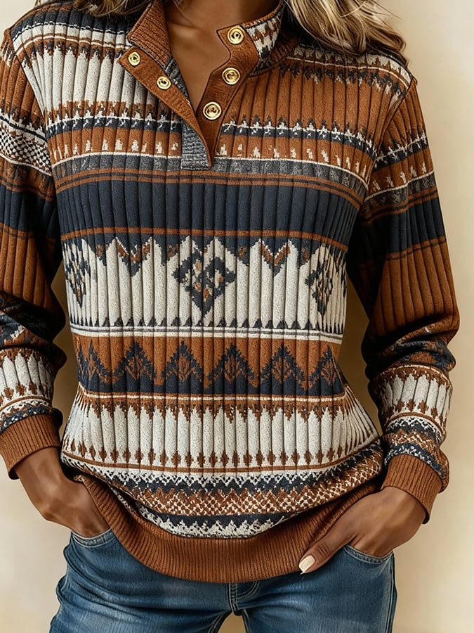 Kuscheliges Norweger Sweatshirt Damen Winter Color Block