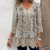 Winter Boho Longsleeve Apricot mit Spitze und Blumenprint