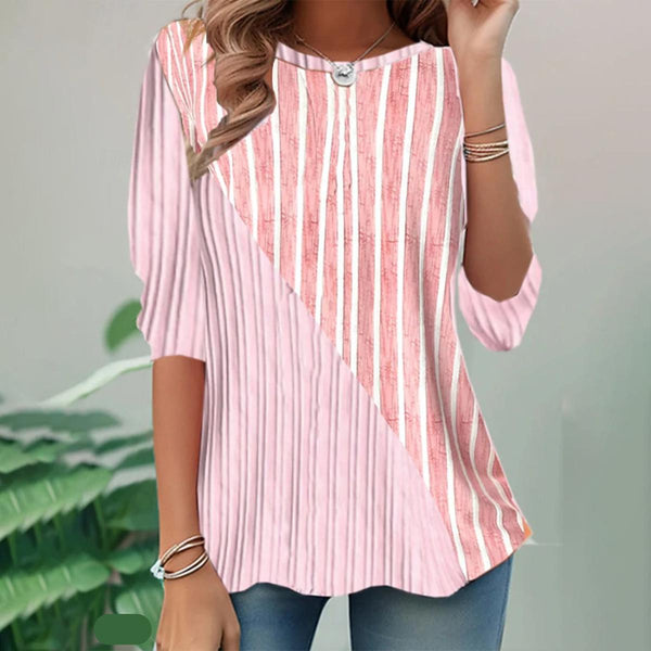 Herbstshaftes Pink Striped Round Neck Top - Stil trifft Komfort