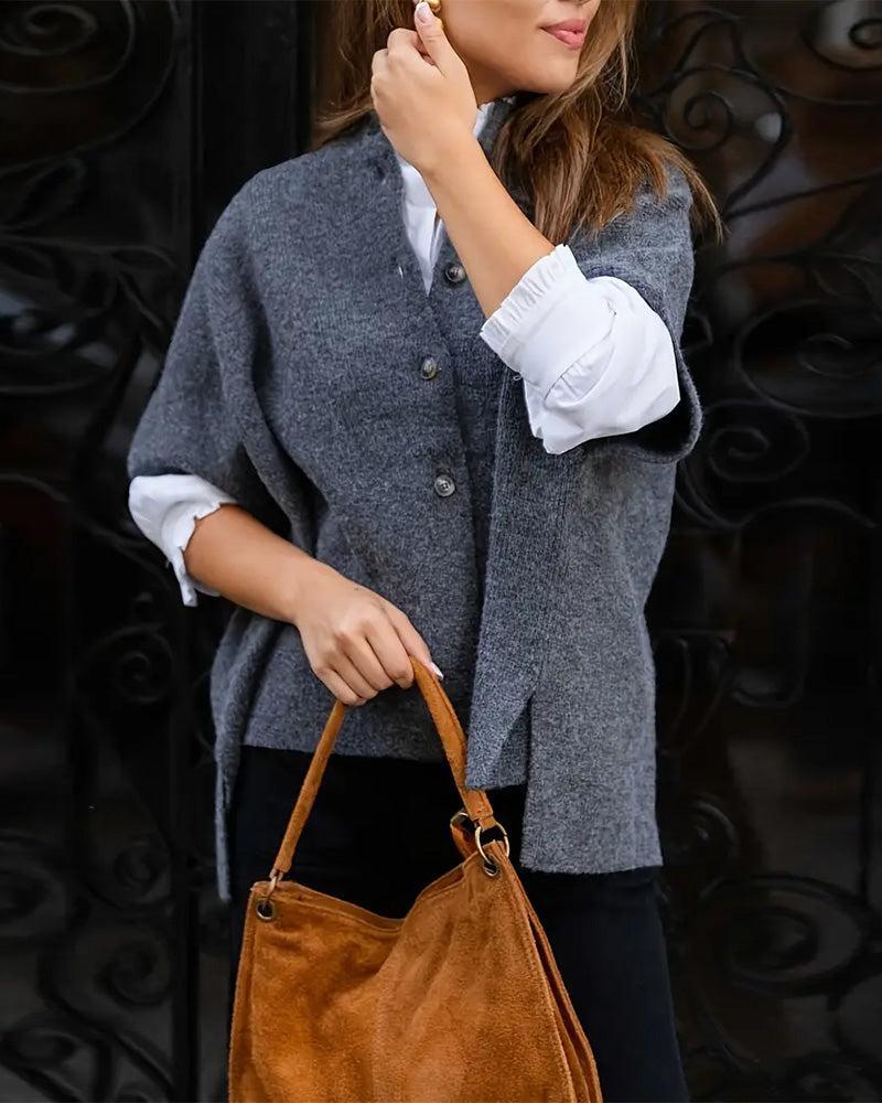 Herbstlicher Chic: Grey Short Sleeve Poncho Cardigan - Stilvoll & Komfortabel