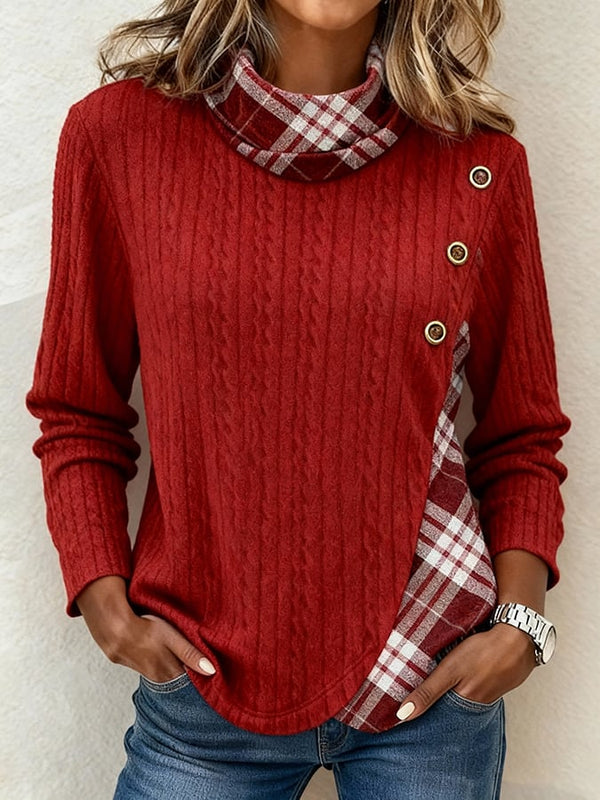 Kuscheliger Winterpullover Damen rot kariert, warm & stylisch