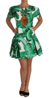Dolce & Gabbana A-Linie Bananenblatt-Ananas-Kristallkleid