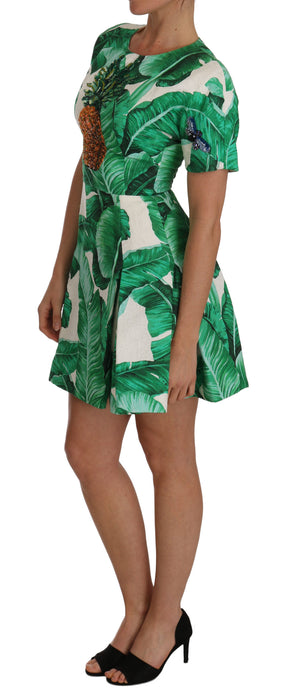 Dolce & Gabbana A-Linie Bananenblatt-Ananas-Kristallkleid