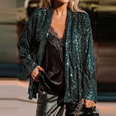 Herbst-Glamour: Sparkling Sequin Open Front Outerwear Blazer