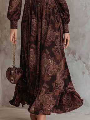 Retro Long Sleeve Brown Maxi Dress - Eleganz & Komfort für den Herbstslook