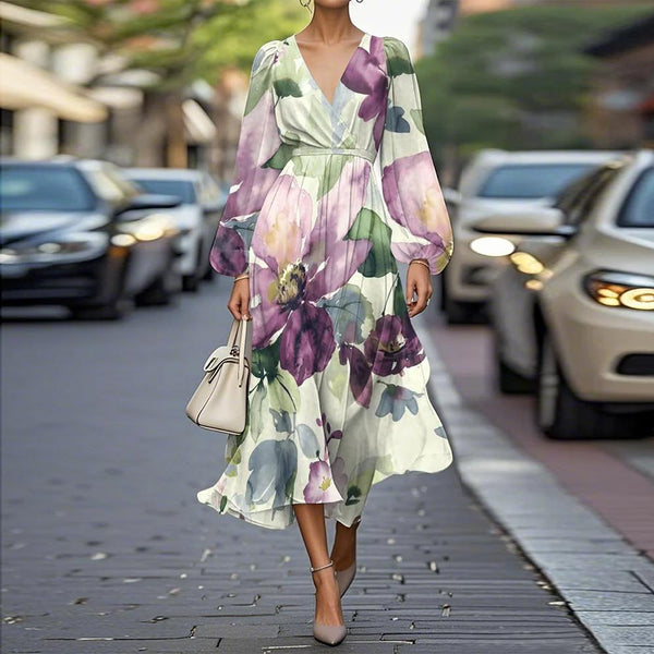 Florales V-Ausschnitt Midi-Kleid: Komfort & Eleganz für den Frühling