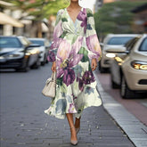 Florales V-Ausschnitt Midi-Kleid: Komfort & Eleganz für den Frühling