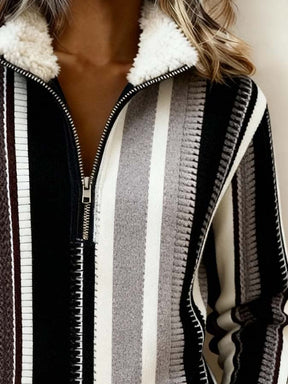 Winter Damen Sweatshirt mit Teddykragen Colorblock Loose