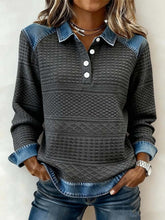 Kuscheliger Winter Damen Patchwork Pullover Sweatshirt Grau