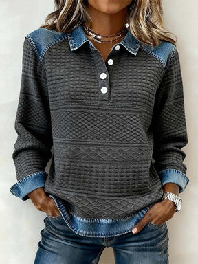 Kuscheliger Winter Damen Patchwork Pullover Sweatshirt Grau