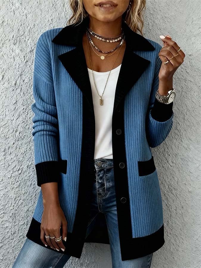 Herbstlicher Blauer Strick-Cardigan - Komfort trifft Stil für kühle Tage