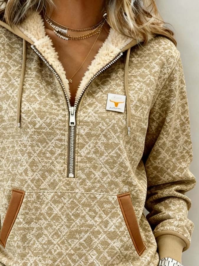 Kuscheliger Winter Damen Hoodie mit Teddyfutter, beige