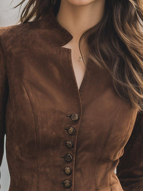 Winterlicher Luxus: Veloursleder-Jacke in Braun mit langen Ärmeln