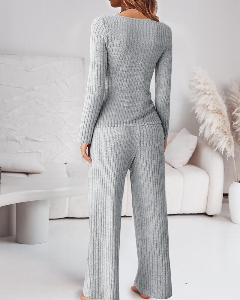 Grey Plain Long Sleeve Two Piece Set - Stilvolles & Bequemes Herbsts-Must-Have