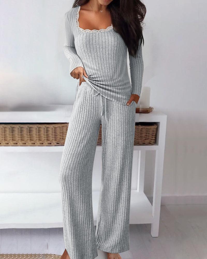 Grey Plain Long Sleeve Two Piece Set - Stilvolles & Bequemes Herbsts-Must-Have