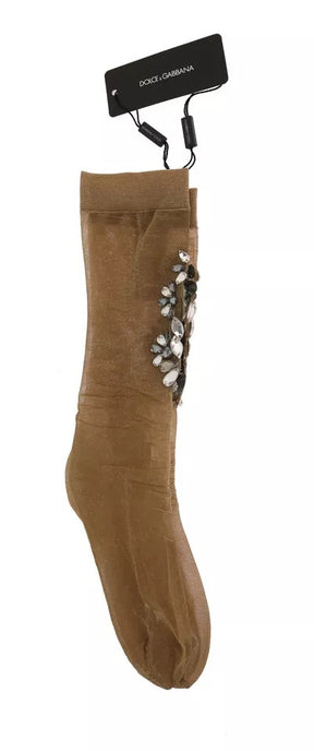 Dolce & Gabbana Gold Stretch Floral Klarer Kristall Strumpf Socken