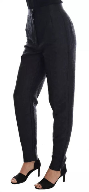 Dolce & Gabbana Schwarze Brokathose mit hoher Taille und Blumenmuster