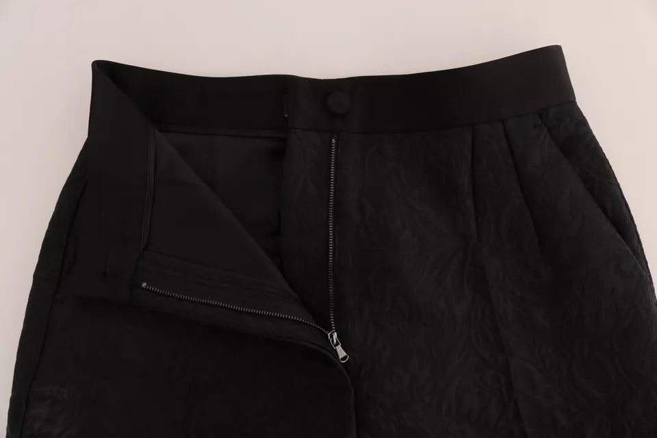 Dolce & Gabbana Schwarze Brokathose mit hoher Taille und Blumenmuster