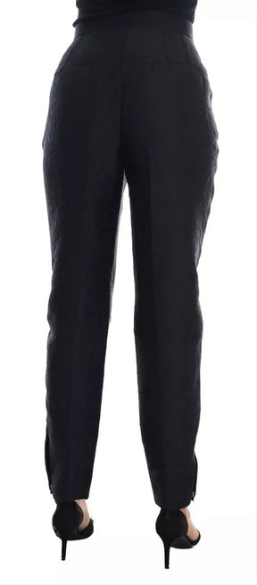 Dolce & Gabbana Schwarze Brokathose mit hoher Taille und Blumenmuster