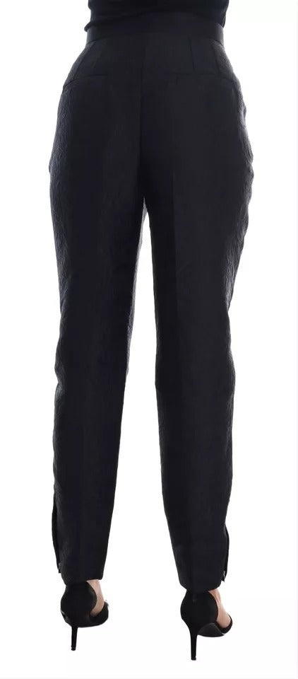 Dolce & Gabbana Schwarze Brokathose mit hoher Taille und Blumenmuster