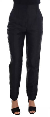 Dolce & Gabbana Schwarze Brokathose mit hoher Taille und Blumenmuster
