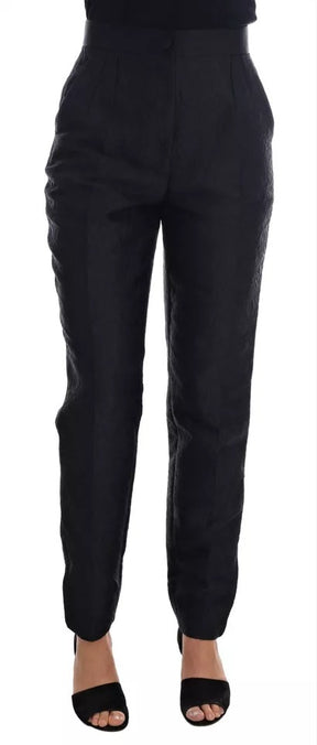 Dolce & Gabbana Schwarze Brokathose mit hoher Taille und Blumenmuster