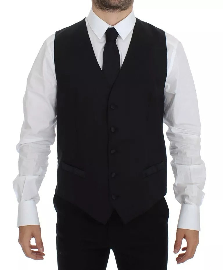 Dolce & Gabbana Schwarzes Wollseidenkleid Gilet Jacke Weste