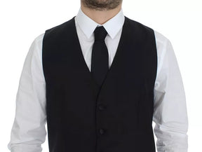 Dolce & Gabbana Schwarzes Wollseidenkleid Gilet Jacke Weste