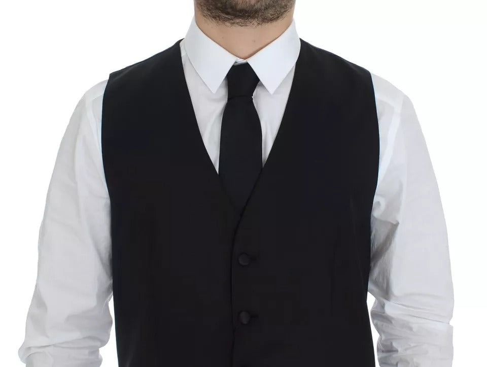 Dolce & Gabbana Schwarzes Wollseidenkleid Gilet Jacke Weste