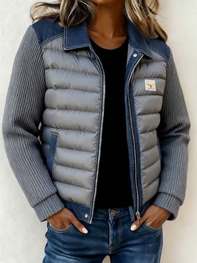 Damen Winter Steppjacke Grau Blau Casual Warm Hüftlang