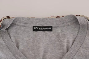 Dolce & Gabbana Graues Baumwoll-Eulen-Seidenschal-T-Shirt