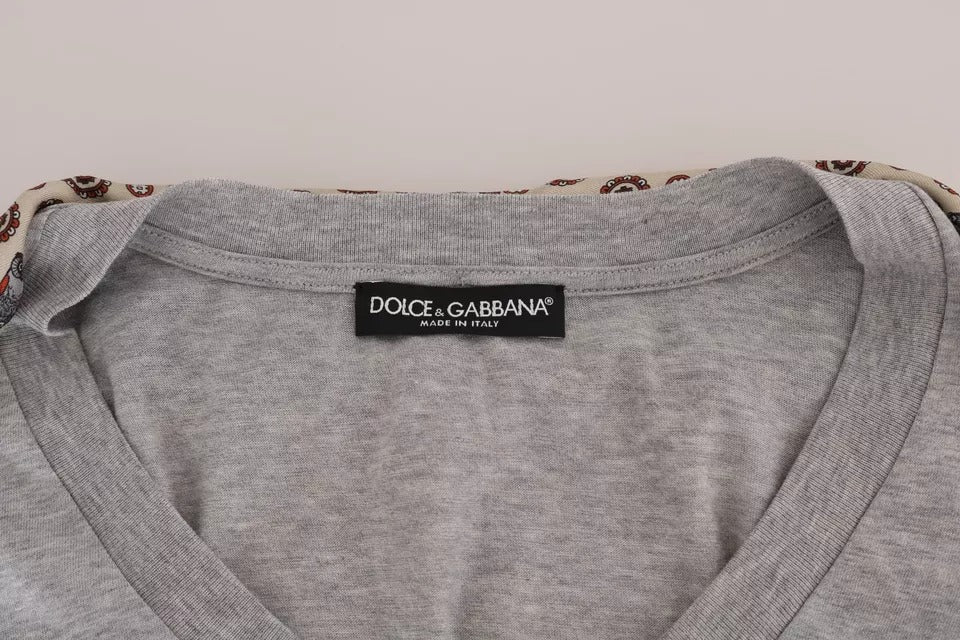 Dolce & Gabbana Graues Baumwoll-Eulen-Seidenschal-T-Shirt