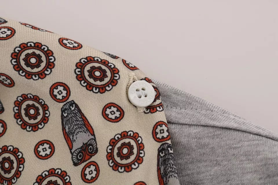 Dolce & Gabbana Graues Baumwoll-Eulen-Seidenschal-T-Shirt