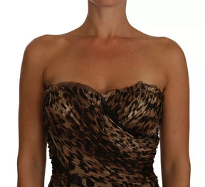 Dolce & Gabbana Braunes Leopard Seidenchiffon gerafftes Meerjungfrau-Maxikleid